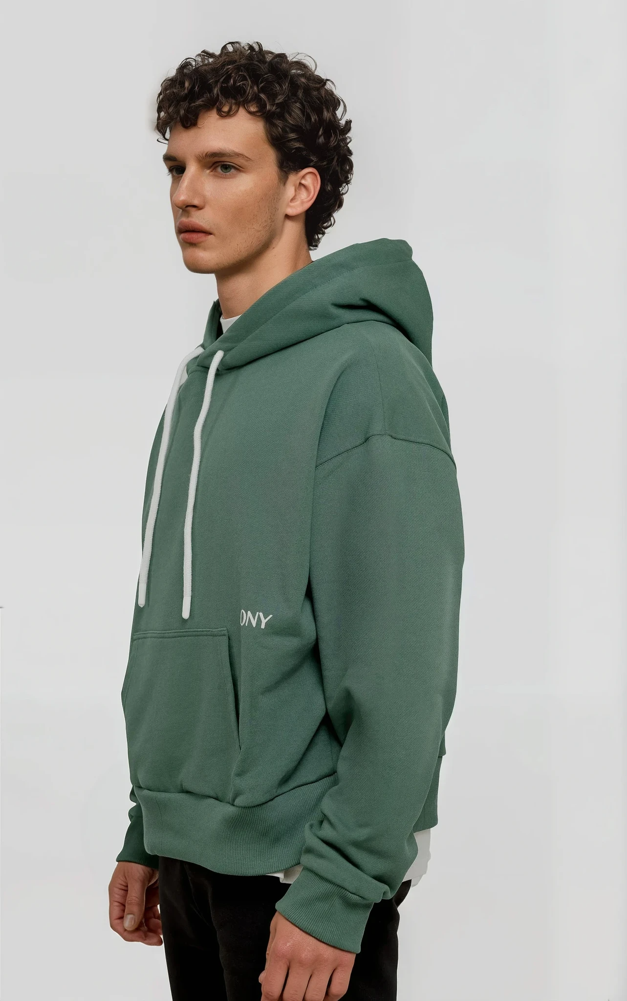 GREEN DROPPED SHOULDER HOODIE