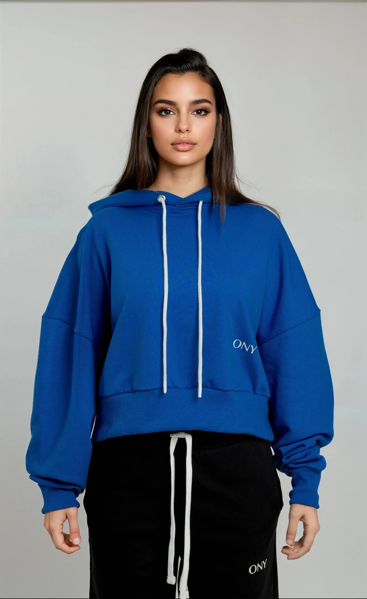 BLUE WOMEN'S CROPPED HOODIE