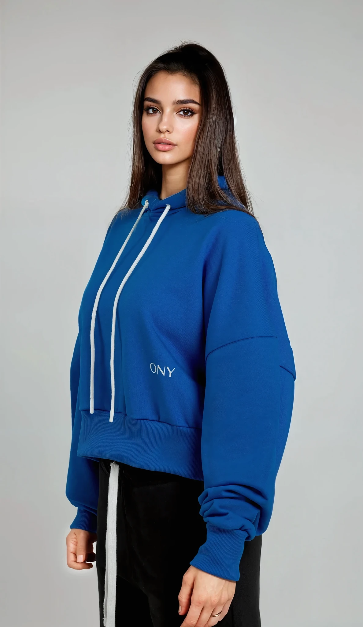 BLUE WOMEN'S CROPPED HOODIE