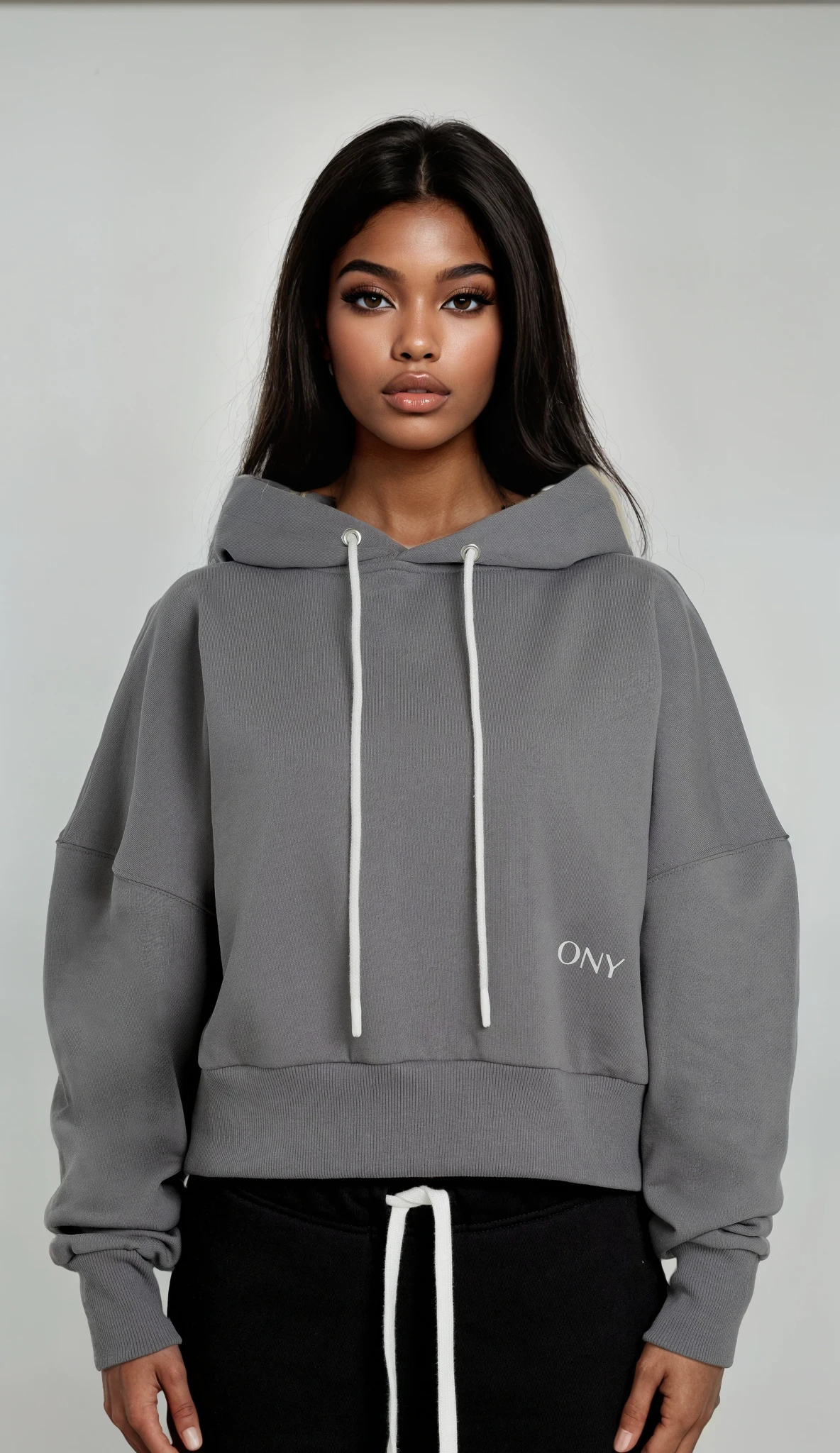 GREY WOMEN'S CROPPED HOODIE
