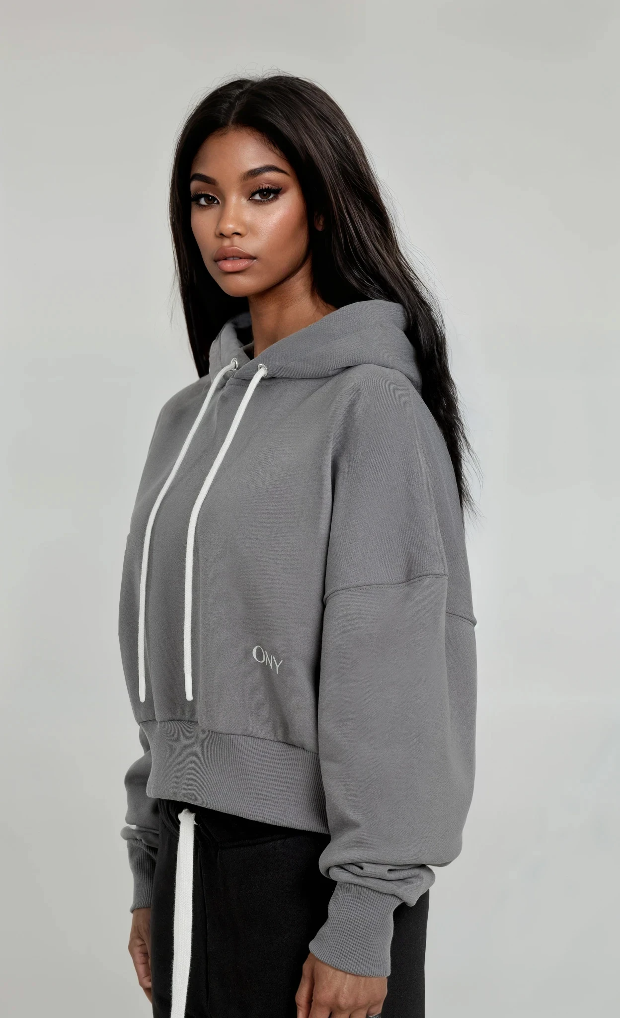 GREY WOMEN'S CROPPED HOODIE
