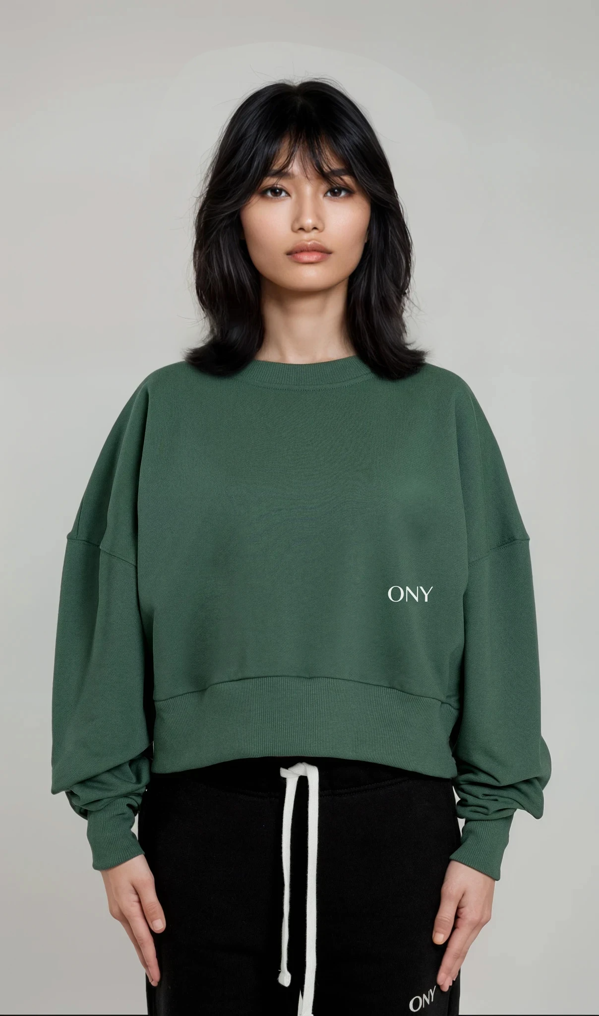 GREEN WOMEN'S CROPPED SWEATER