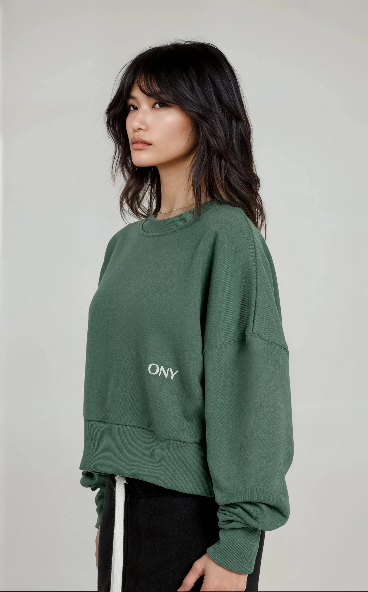 GREEN WOMEN'S CROPPED SWEATER - ONY