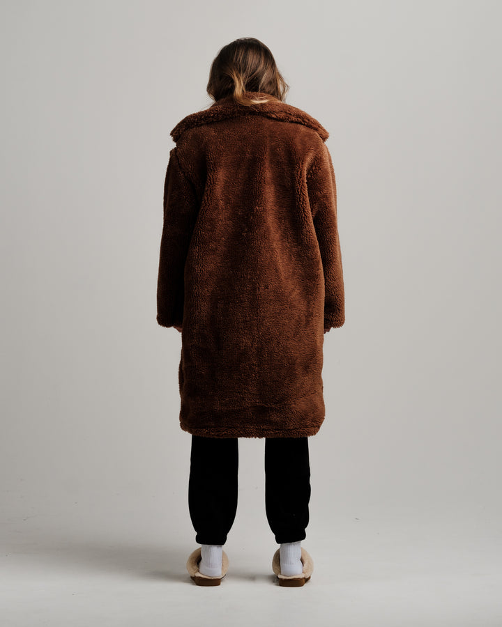 ONY Oversized Sherpa Trench Coat - Brown