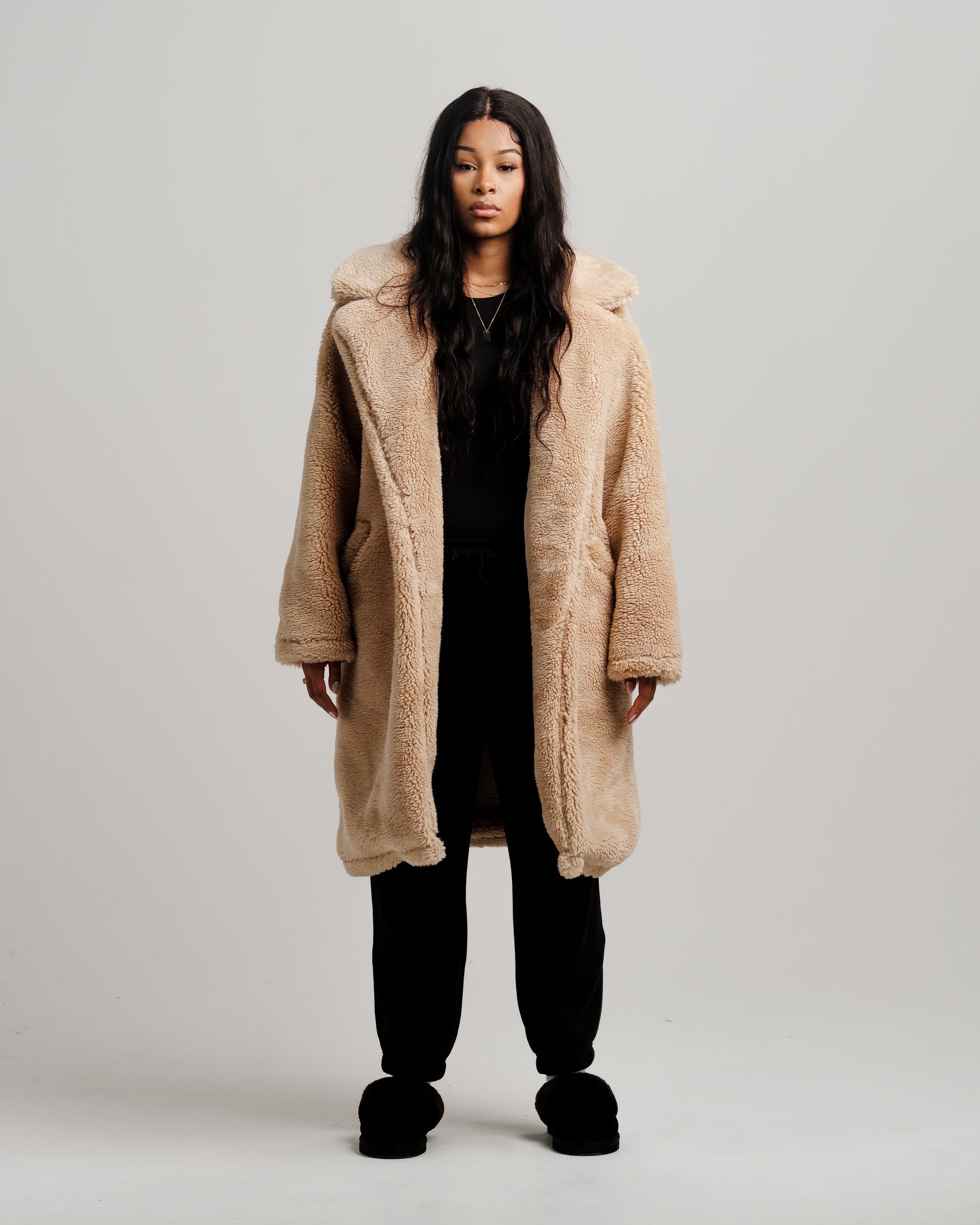 ONY Oversized Sherpa Trench Coat - Camel - It's Ony