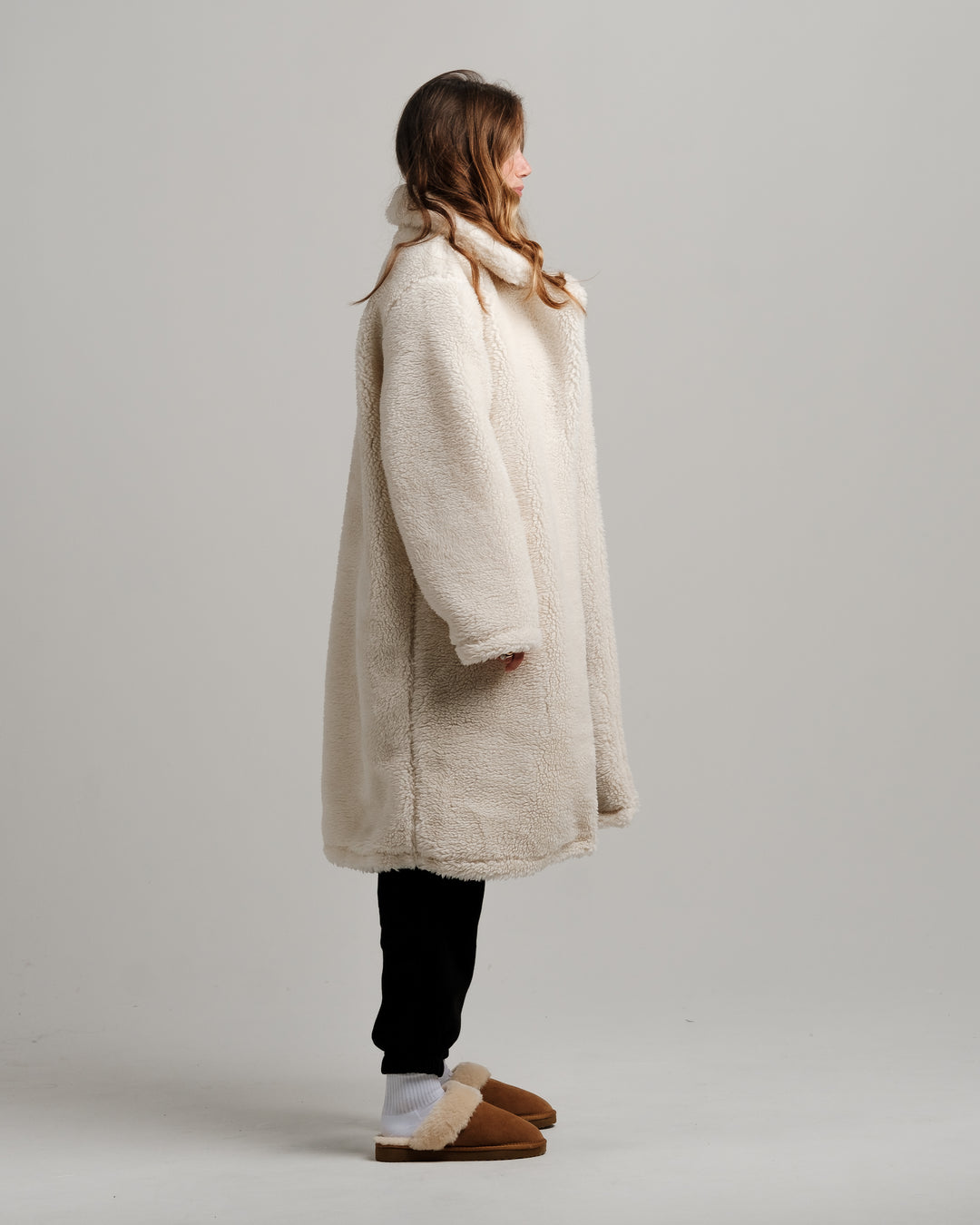 ONY Oversized Sherpa Trench Coat - Off White