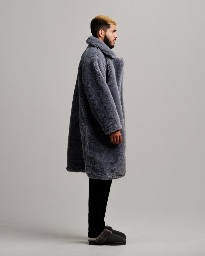 ONY Oversized Sherpa Trench Coat - Grey