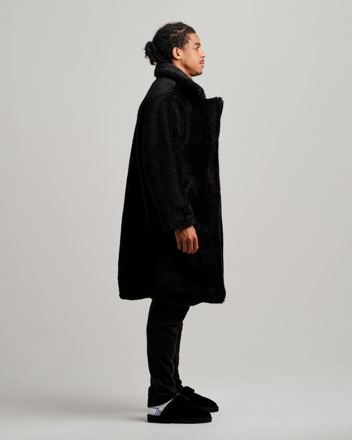 ONY Oversized Sherpa Trench Coat - Black