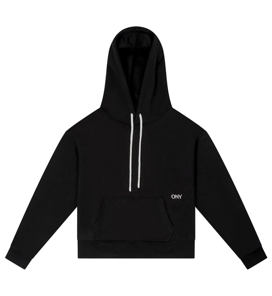 Black dropped shoulder hoodie - 100% cotton.