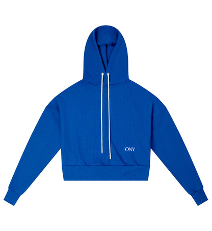 Blue women's cropped hoodie - 100% cotton.