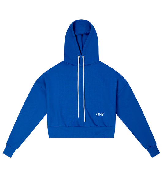 Blue women's cropped hoodie - 100% cotton.