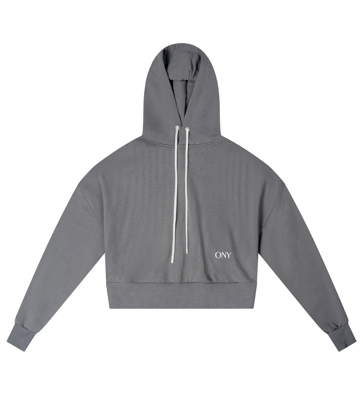 Grey women's cropped hoodie - 100% cotton.