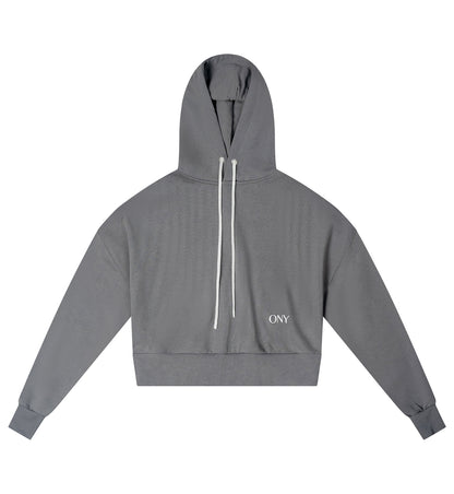 Grey women's cropped hoodie - 100% cotton.