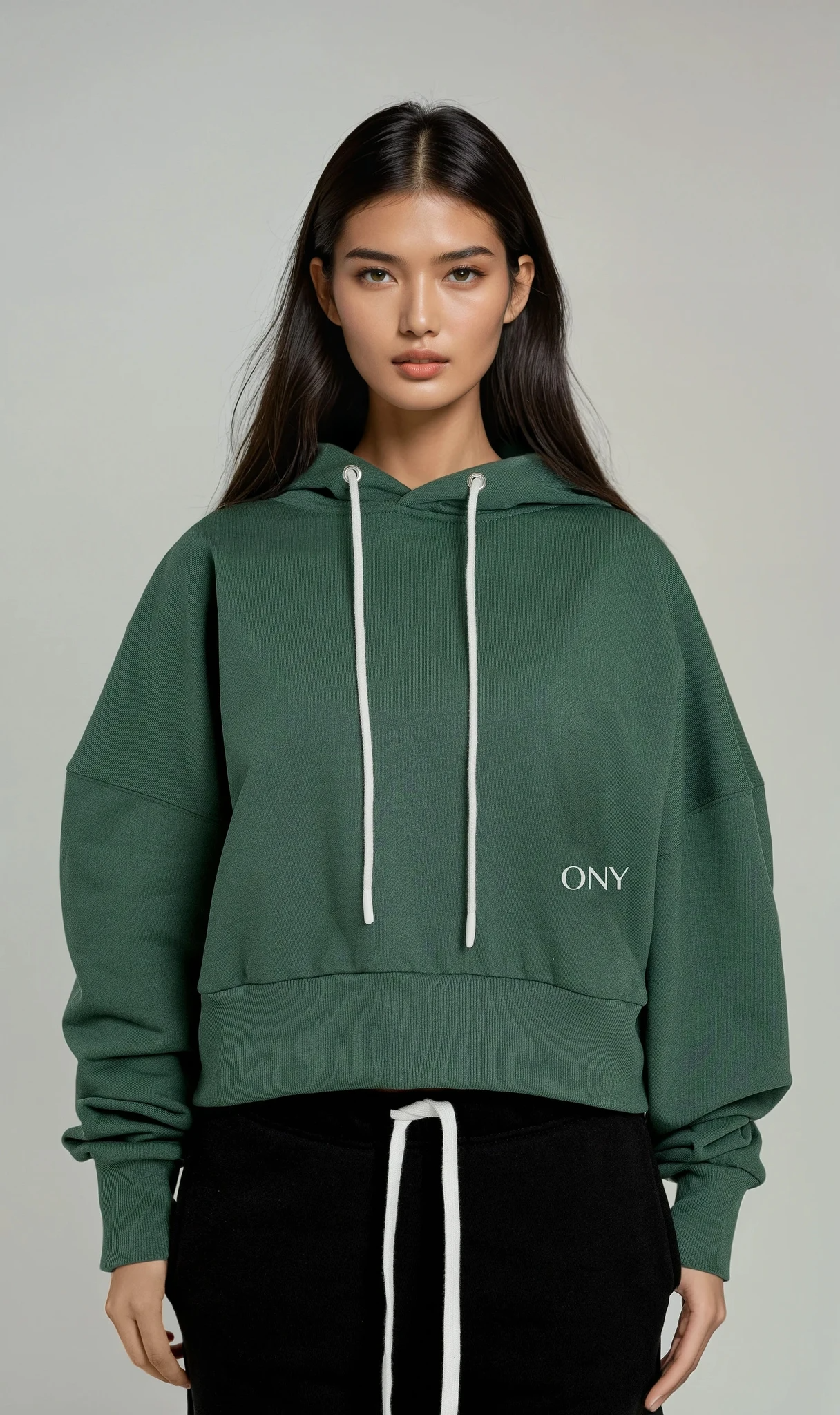 GREEN WOMEN'S CROPPED HOODIE