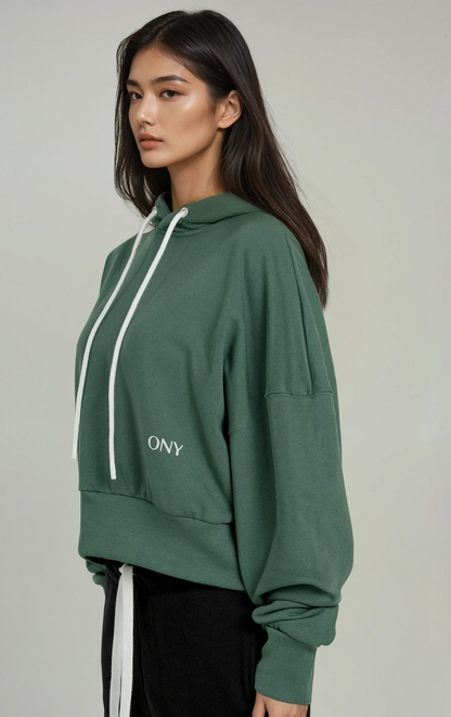 GREEN WOMEN'S CROPPED HOODIE