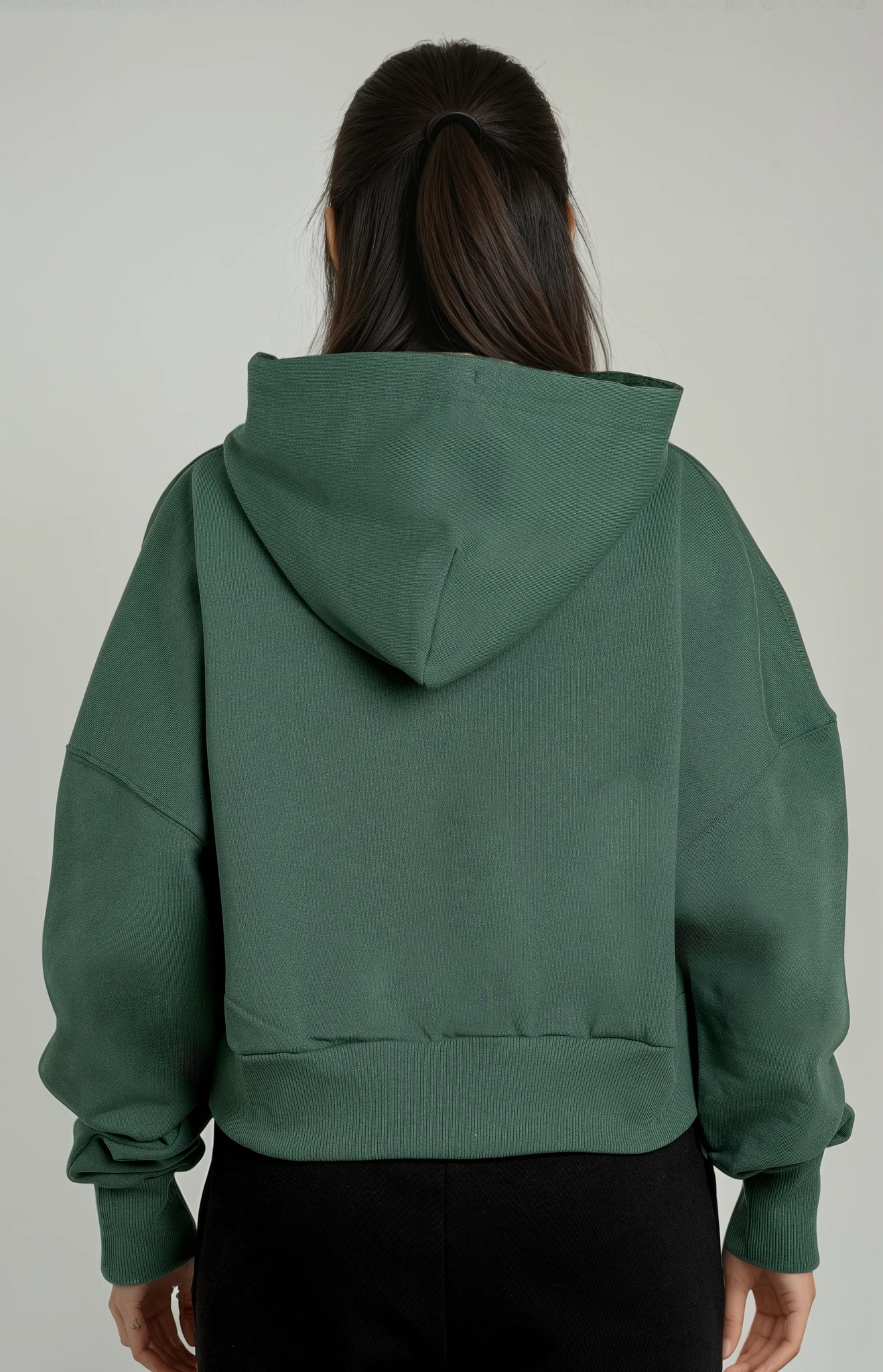 GREEN WOMEN'S CROPPED HOODIE