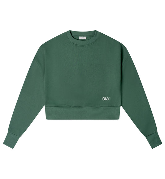 Green women's cropped sweater - 100% cotton.