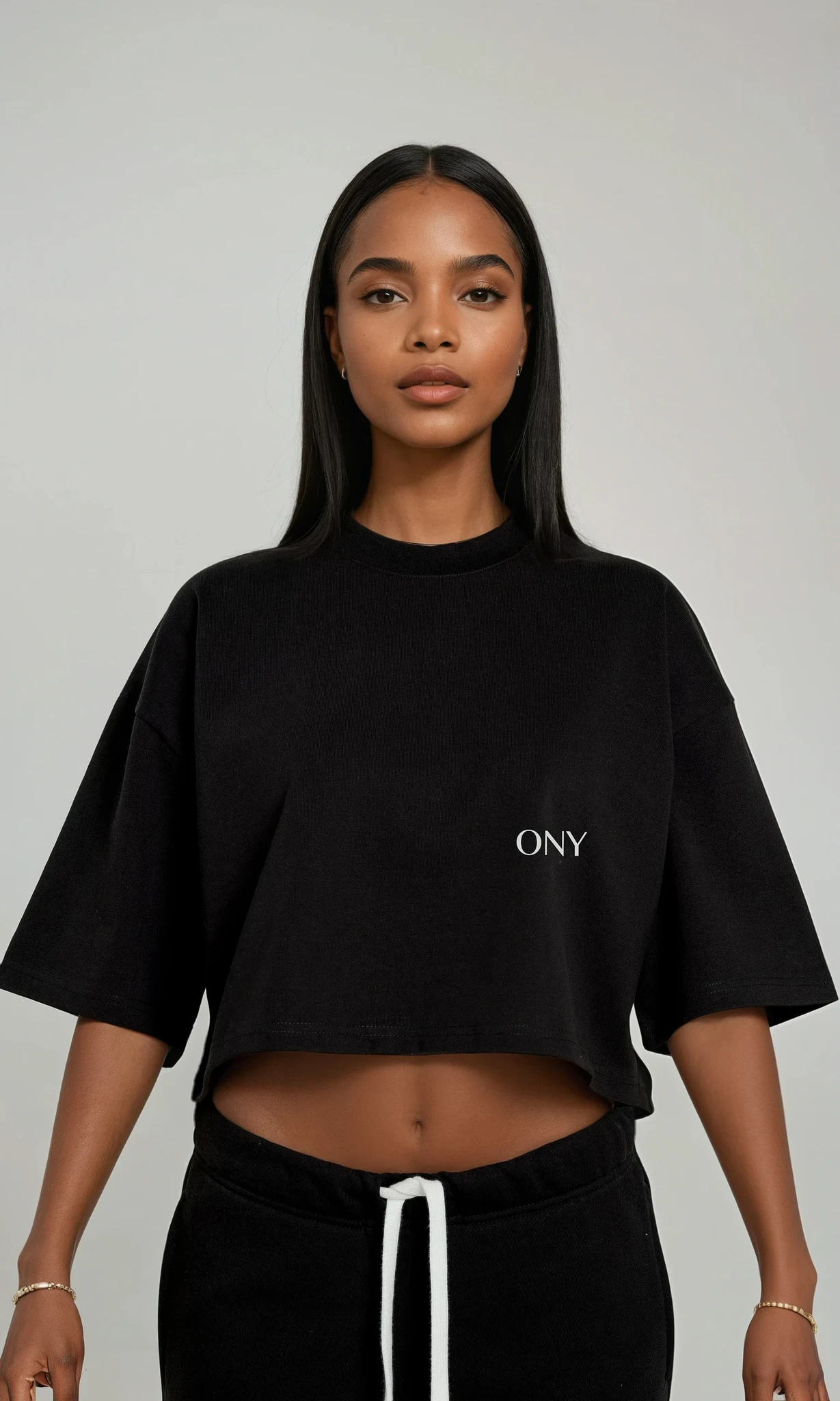BLACK WOMEN'S CROPPED T-SHIRT - ONY