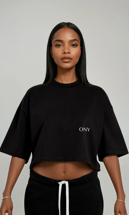 BLACK WOMEN'S CROPPED T-SHIRT - ONY