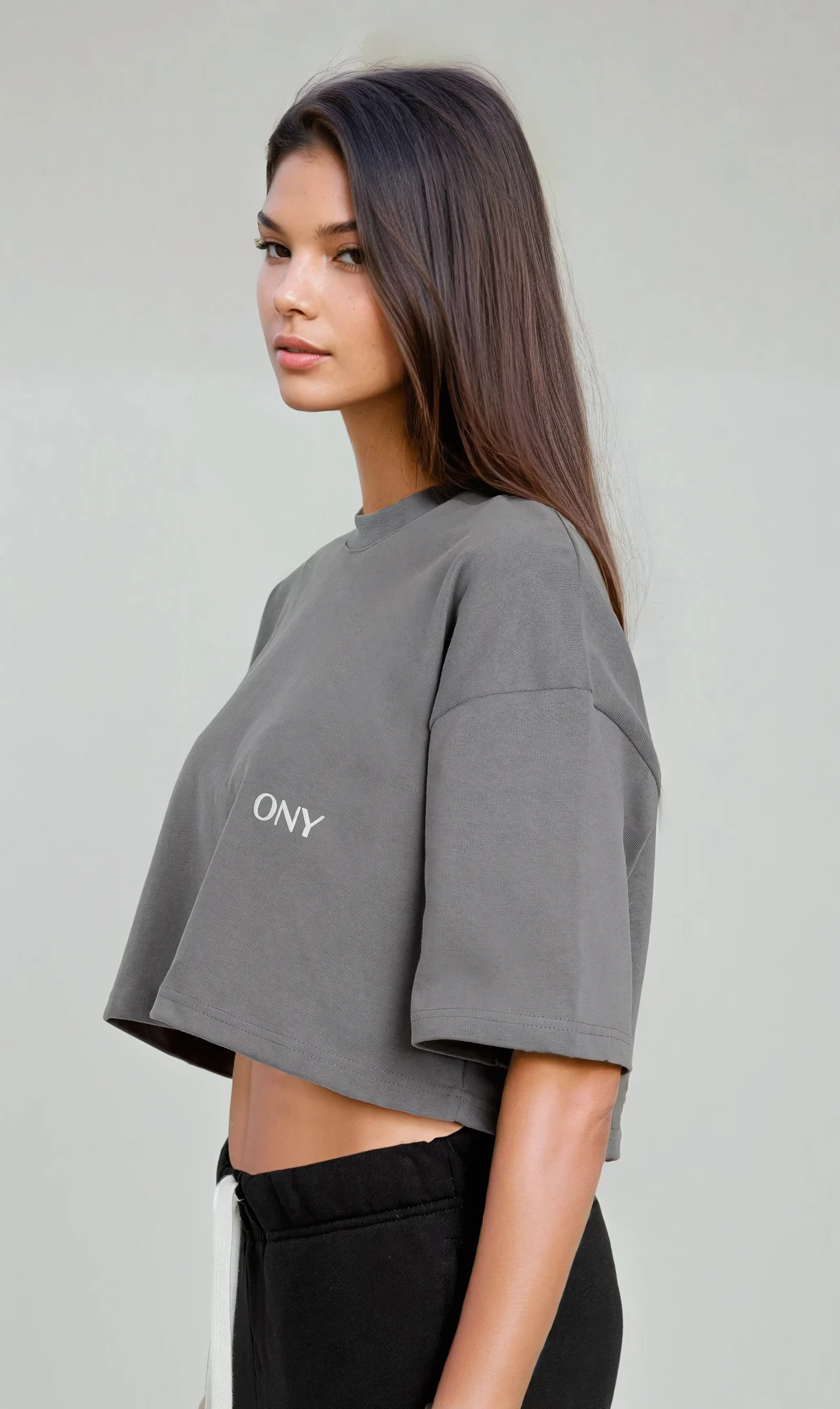 GREY WOMEN'S CROPPED T-SHIRT